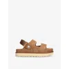 Ugg Goldenstar Glide Suede Flatform Sandals In Tan