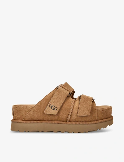 Ugg Womens Tan Goldenstar Double-strap Suede Sandals