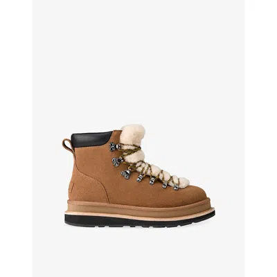 Ugg Fur-trim Lace-up Boots In Brown