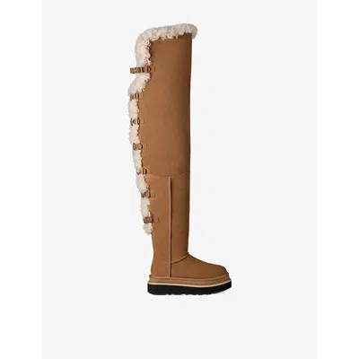 Ugg Womens Tan  X Sacai Suede Over-the-knee Boots Eur 41 / 8 Uk In Brown
