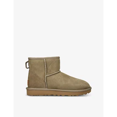 UGG WOMENS TAUPE CLASSIC MINI II LOGO-PATCH SUEDE AND SHEARLING ANKLE BOOTS EUR 41 / 8 UK