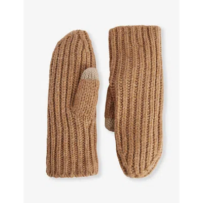 Ugg Womens Camel Chunky-rib Stretch-knit Mittens