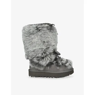 Ugg Womens Grey/p.cmb Classic Chalet Tall Faux-fur Boots Eur 38/5 Uk In Gray