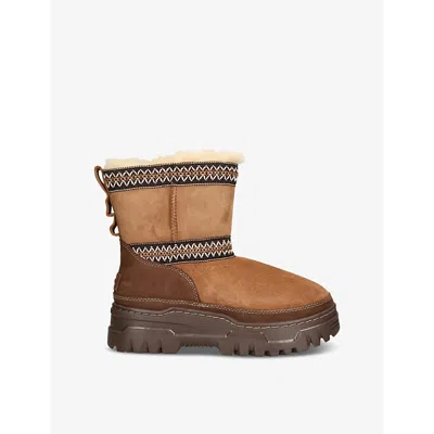 UGG WOMENS TAN COMB CLASSIC MINI TRAILGRAZER SUEDE AND SHEARLING ANKLE BOOTS EUR 38/5 UK