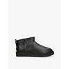 Ugg Womens Black Classic Ultra Mini Logo-patch Leather Ankle Boots Eur 40 / 7 Uk In Black