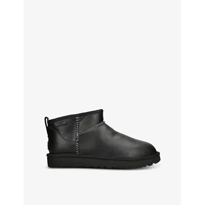 UGG WOMENS BLACK CLASSIC ULTRA MINI LOGO-PATCH LEATHER ANKLE BOOTS EUR 37 / 4 UK