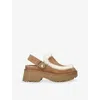 Ugg Suede Leather Clog With Sheepskin Trim In Brown