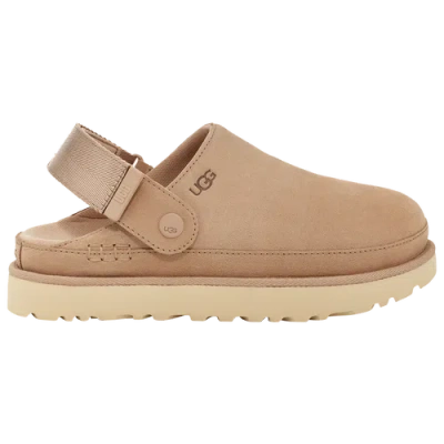 Ugg Goldenstar Suede Flatform Clogs In Beige/beige