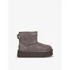 Ugg Womens Grey Kids' Classic Mini Platform Suede And Shearling Boots Eur 31 / 12.5 Uk In Grey
