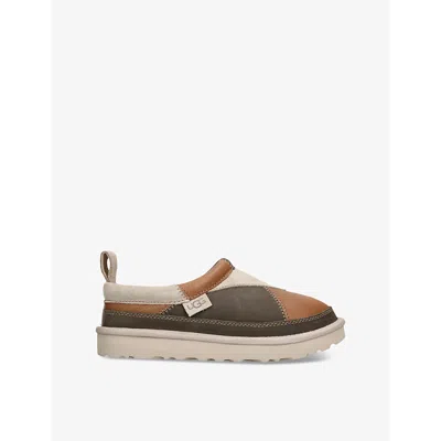 Ugg Womens Dk.brn Com Patchwork Tasman Shearling-lined Suede Slippers