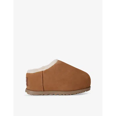 UGG WOMENS TAN PUMPED SLIP-ON SUEDE SLIDES EUR 37 / 4 UK