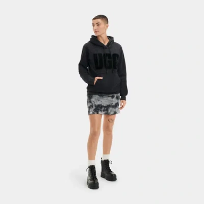 Ugg Womens  Rey Fuzzy Logo Hoodie In Black/lotus Blossom/nimbus