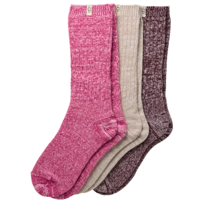 UGG WOMENS UGG RIB KNIT SLOUCHY CREW SOCKS 3 PACK