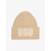 Ugg Womens White Pepper Brand-crocheted Knitted Beanie In Brown