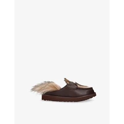 Ugg Womens  Ambush Faux-fur And Leather Backless Loafers In Wine