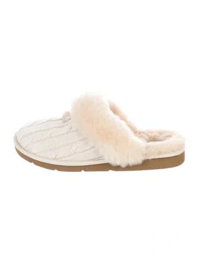 Pre-owned Ugg Wool Fur Trim Mules In Neutral