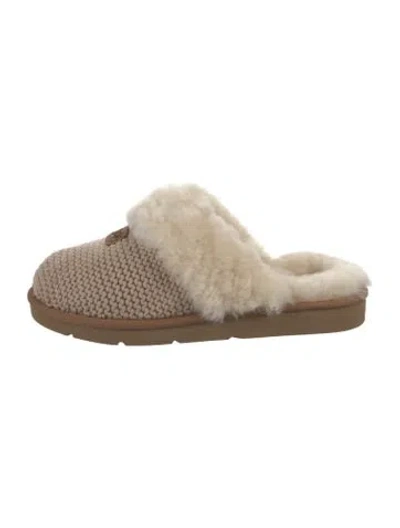 Pre-owned Ugg Wool Fur Trim Slippers In Neutrals