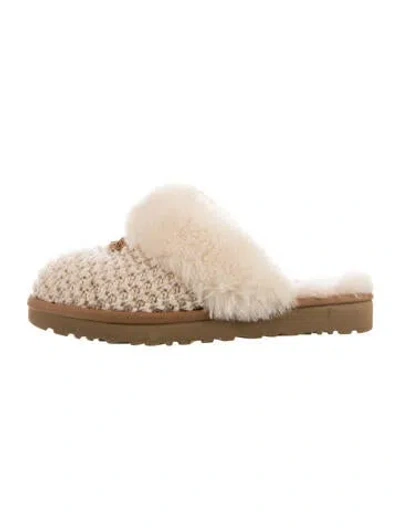 Pre-owned Ugg Wool Fur Trim Slippers In Neutrals