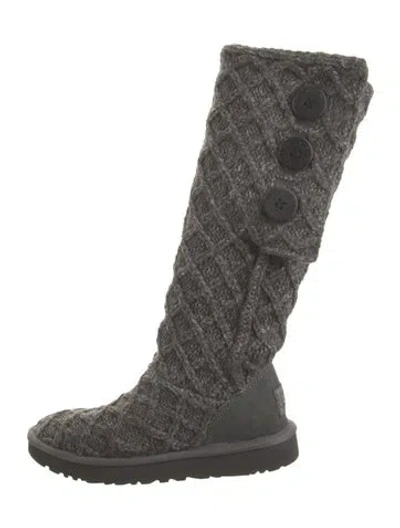 Pre-owned Ugg Wool Tweed Pattern Boots In Grey