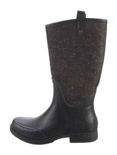 Pre-owned Ugg Wool Tweed Pattern Rain Boots In Black
