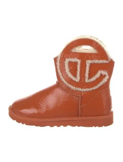 Pre-owned Ugg X Telfar Crinkle Vegan Patent Leather Boots In Orange