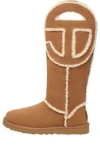 Ugg Shearling Trimmed Suede Boots With Telfar Logo In Brown