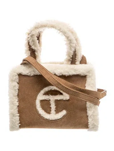 Pre-owned Ugg X Telfar Suede 'chestnut' Shearling Shopper Small In Neutral