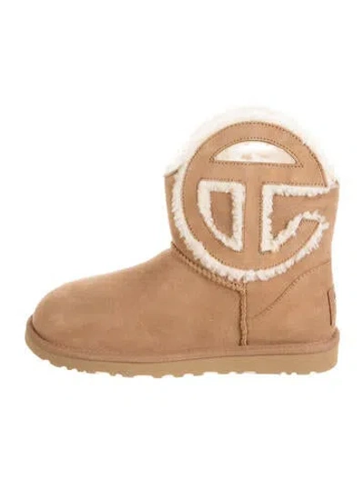 Pre-owned Ugg X Telfar Suede Fur Trim Boots In Brown