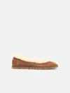 Ugg Soft Suede Ballet Flat With Plush Sheepskin Lining In Beige
