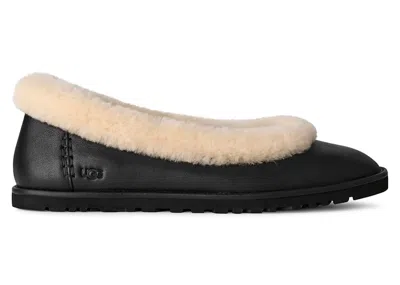 Pre-owned Ugg Zora Leather Ballet Flat (women's) Sneakers In Black