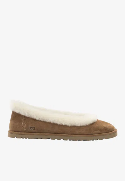 Ugg Zora Shearling Suede Loafers In Brown