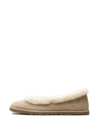 Ugg Zora Shearling-trim Suede Ballet Flats In Neutrals