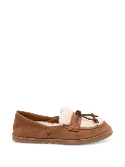 Ugg Zora Shearling-trim Suede Loafers In Brown
