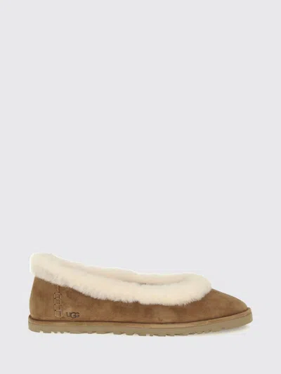 Ugg Zora Suede Ballerina Flats With Shearling Lining In Brown