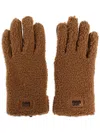 Ugg Fluff Logo Patch Gloves In Brown