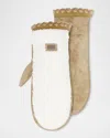 Ugg Fluff Leather Scalloped Mittens In Nimbus