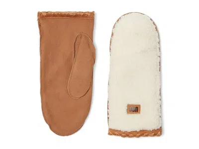 Ugg Fluff Scalloped Mitten Dress Gloves Nimbus: Lg-xl In Brown