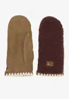 Ugg Fluff Suede And Shearling Mittens In Brown