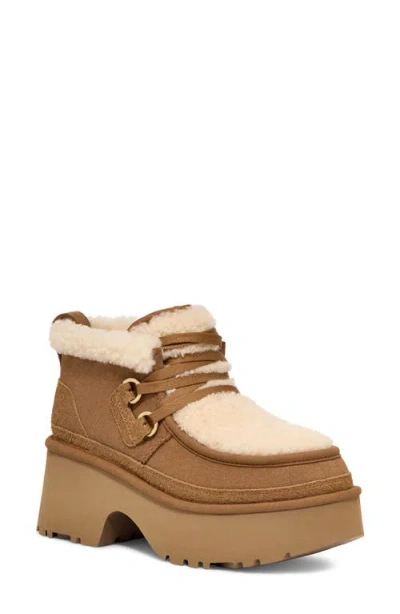 Ugg(r) Classic New Heights Genuine Shearling Lace-up Bootie In Chestnut