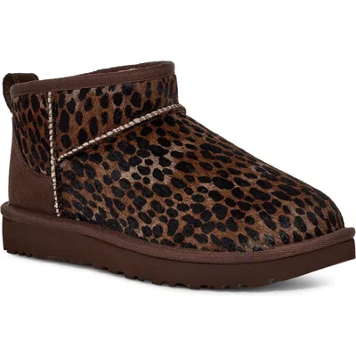 Ugg(r) Classic Ultra Mini Caspian Genuine Calf Hair Bootie In Burnt Cedar
