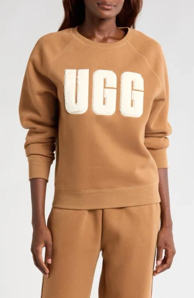 Ugg(r) Collection Madeline Fuzzy Logo Graphic Sweatshirt In Chestnut/plaster