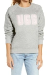 Ugg(r) Collection Madeline Fuzzy Logo Graphic Sweatshirt In Grey Heather/sonora