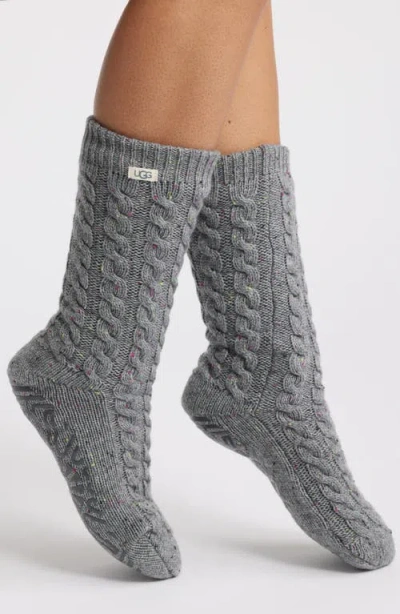 Ugg(r) Elowyn Fleece Lined Cable Gripper Crew Socks In Gray