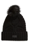 Ugg(r) Faux Fur Pompom Cable Knit Beanie In Black