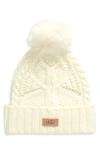Ugg(r) Faux Fur Pompom Cable Knit Beanie In Nimbus