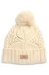 Ugg(r) Faux Fur Pompom Cable Knit Beanie In White