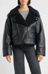 Ugg(r) Finnian Oversize Faux Leather & Luxefluff Moto Jacket In Black