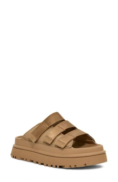 Ugg(r) Goldenglow Platform Slide Sandal In Dark Sand