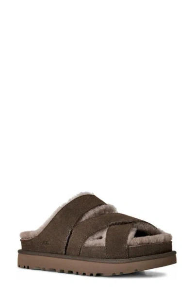 Ugg (r) Greenport Genuine Shearling Lined Cross Strap Slide Sandal In Brown