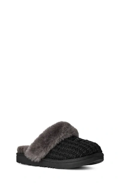 Ugg (r) Kids' Cozy Knit Ii Plush™ & Genuine Shearling Trim Slipper In Black